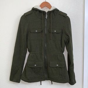 Fox Sherpa Lined Olive green Zip up Sweater Jacket SMALL / MED